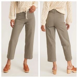 Marine Layer Bridget Cotton High-Waist Wide-Leg Crop Pants 4 Olive Green Khaki